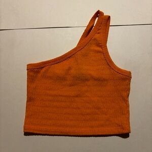 american eagle orange one shoulder cropped tank top